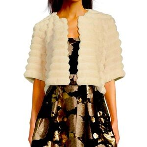 Alex Marie Alize Seamed Faux Fur Round Neck 3/4 Sleeve Cropped Bolero Jacket